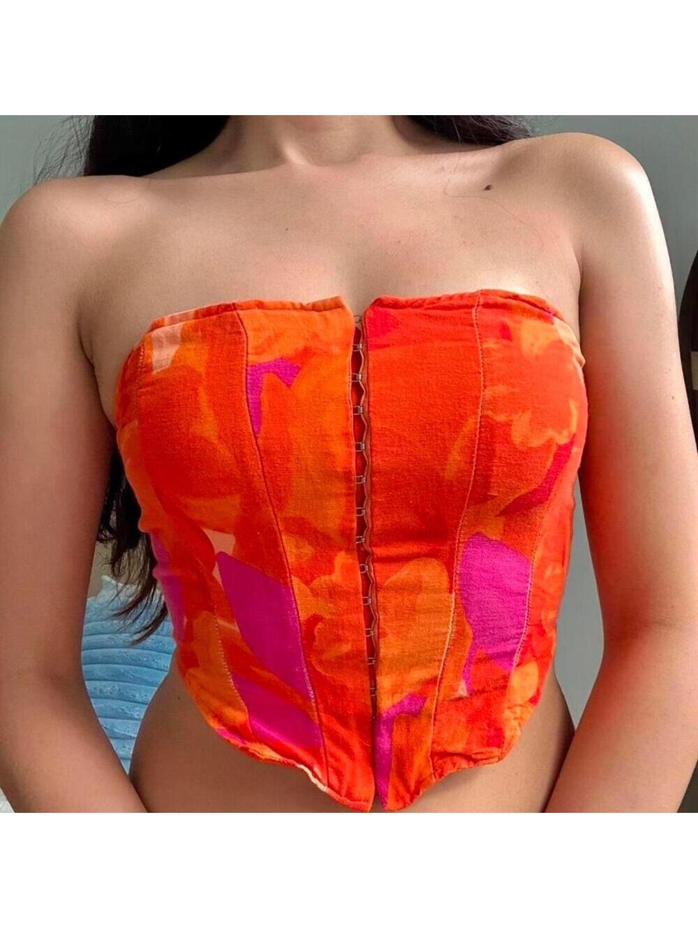 Stradivarius Bright Floral Hook Corset Top